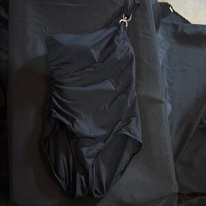 Black One-Piece Michael Kors Swimsuit with Side Ring Detail